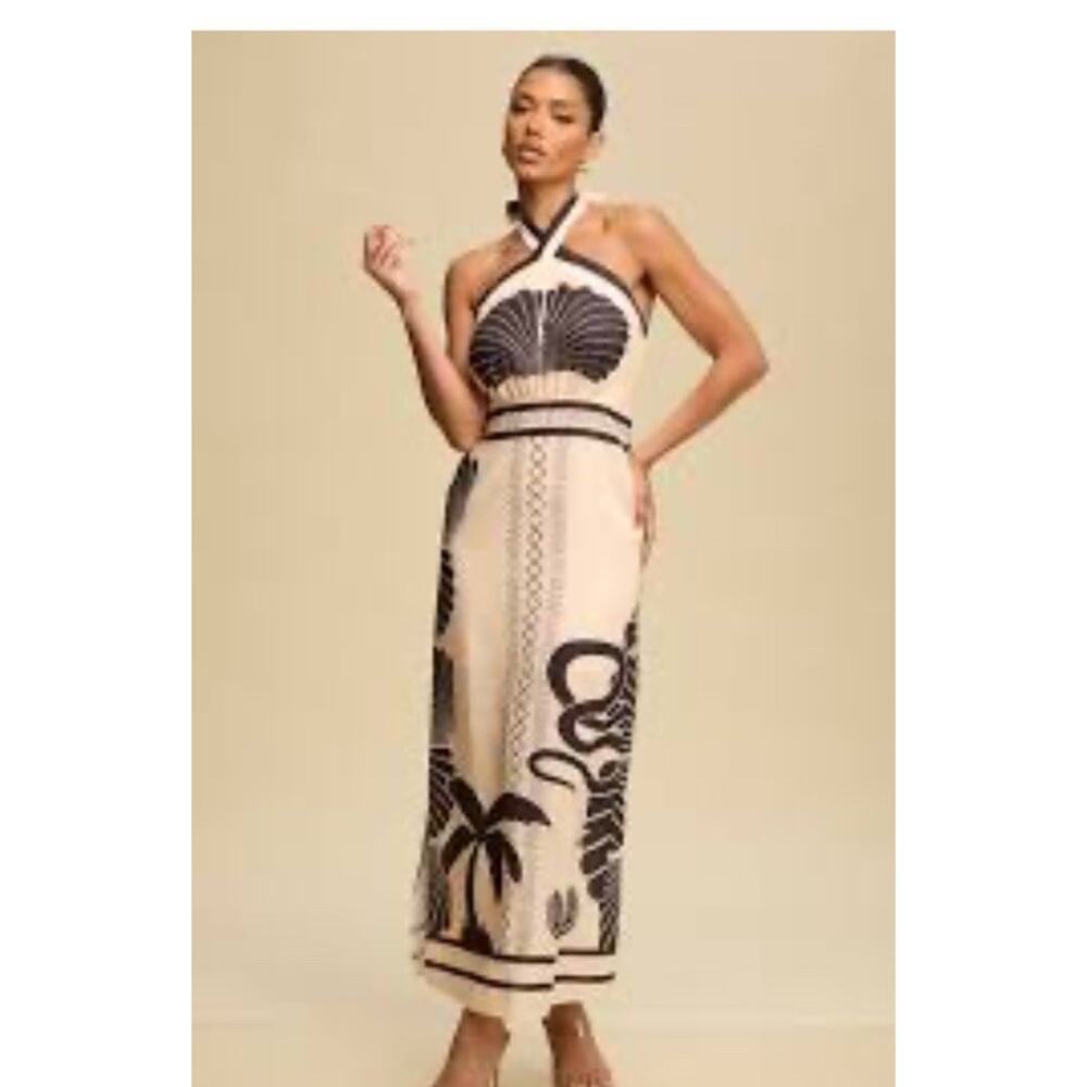 Cute Maxi Seashell Dress Linen Med farm rio inspired